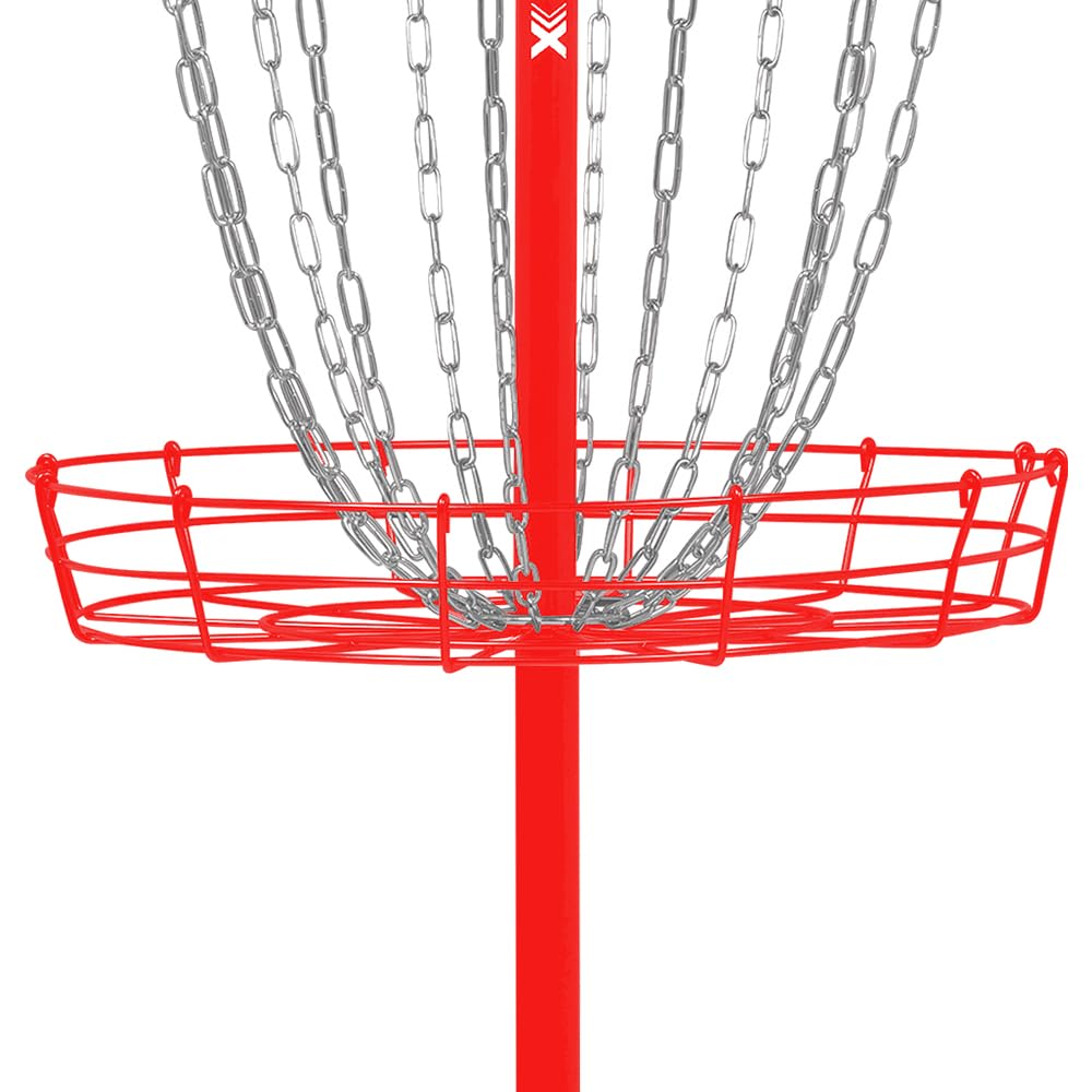 Remix Disc Golf red close-up emphasizes metal durability for long-lasting use.