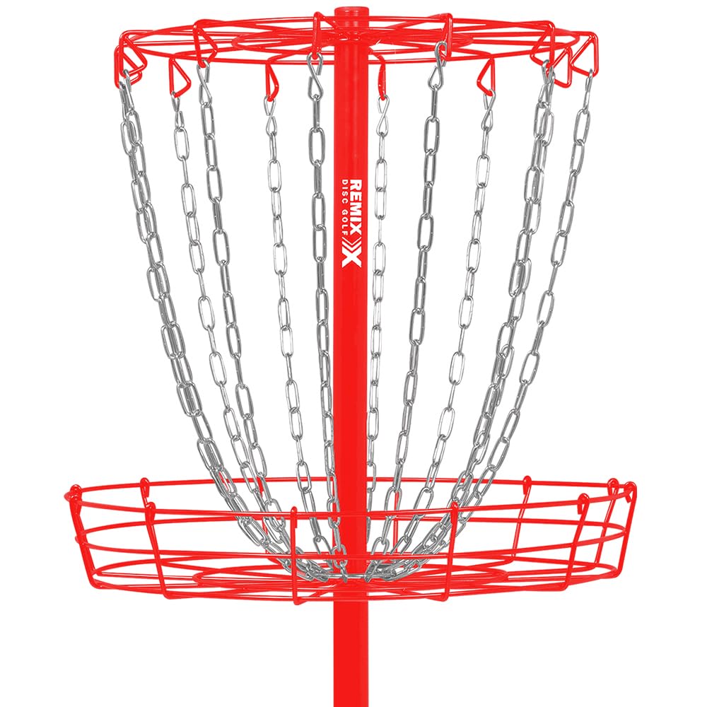 Remix Disc Golf red outdoor setup illustrates backyard training flexibility.