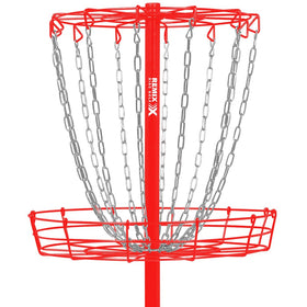 Remix Disc Golf red outdoor setup illustrates backyard training flexibility.