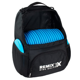 Remix Disc Golf Starter Backpack with side pockets for accessories and water bottle on the course.