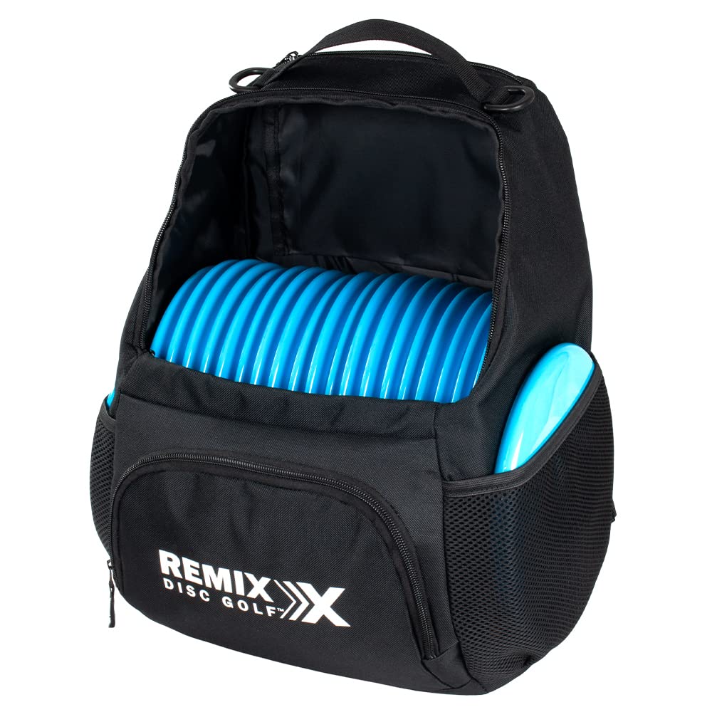 Remix Disc Golf Starter Backpack opened to reveal the large main compartment holding up to 20 discs.