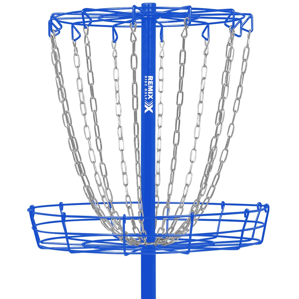 Remix single chain basket royal blue close-up shows 12 zinc-coated chains