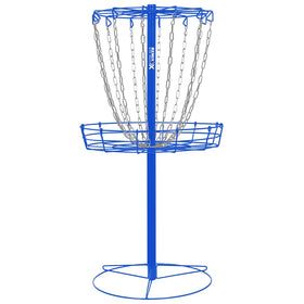 Remix single chain basket royal blue setup in yard for portable practice