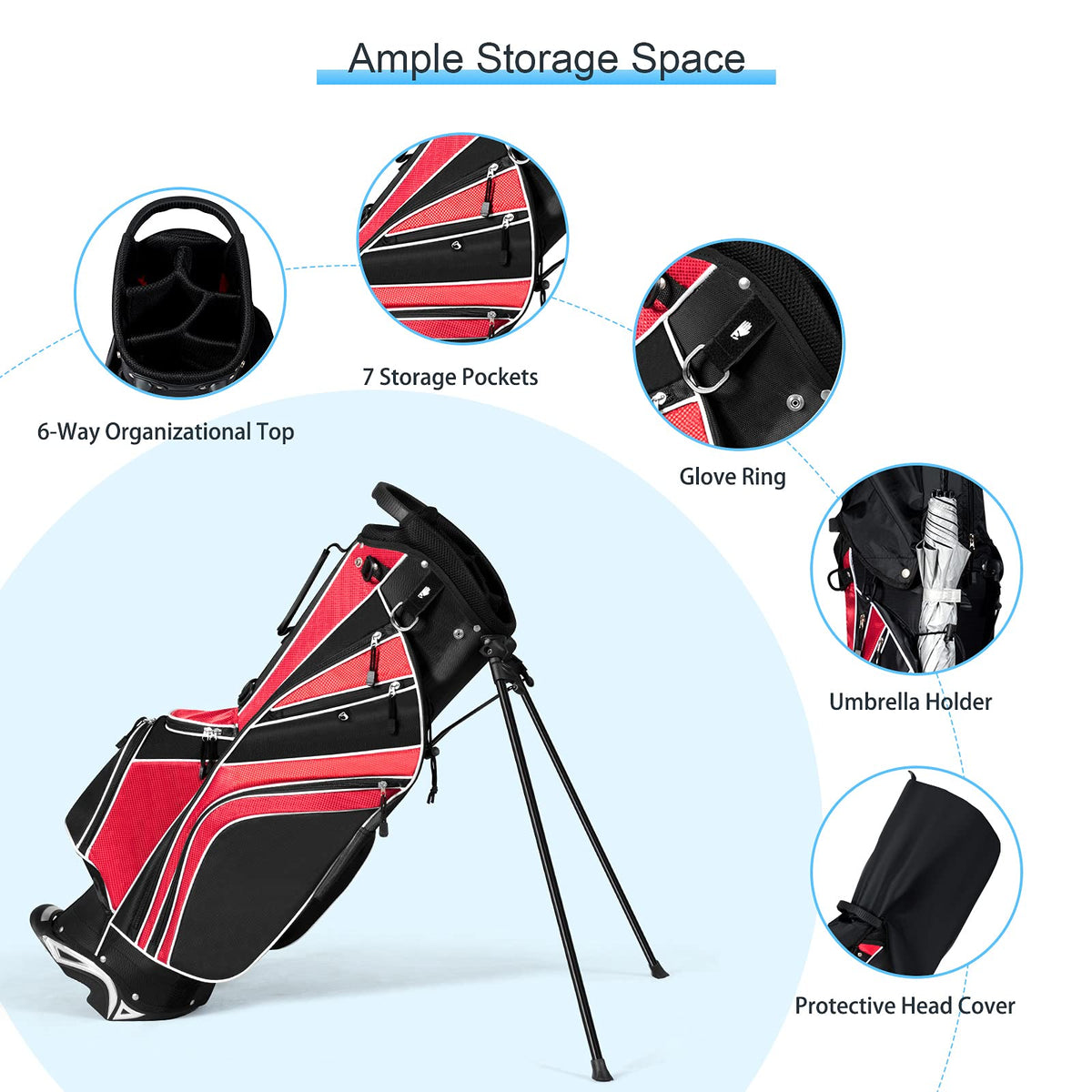 Renatone golf stand bag seven-pocket system keeps gear easily accessible.
