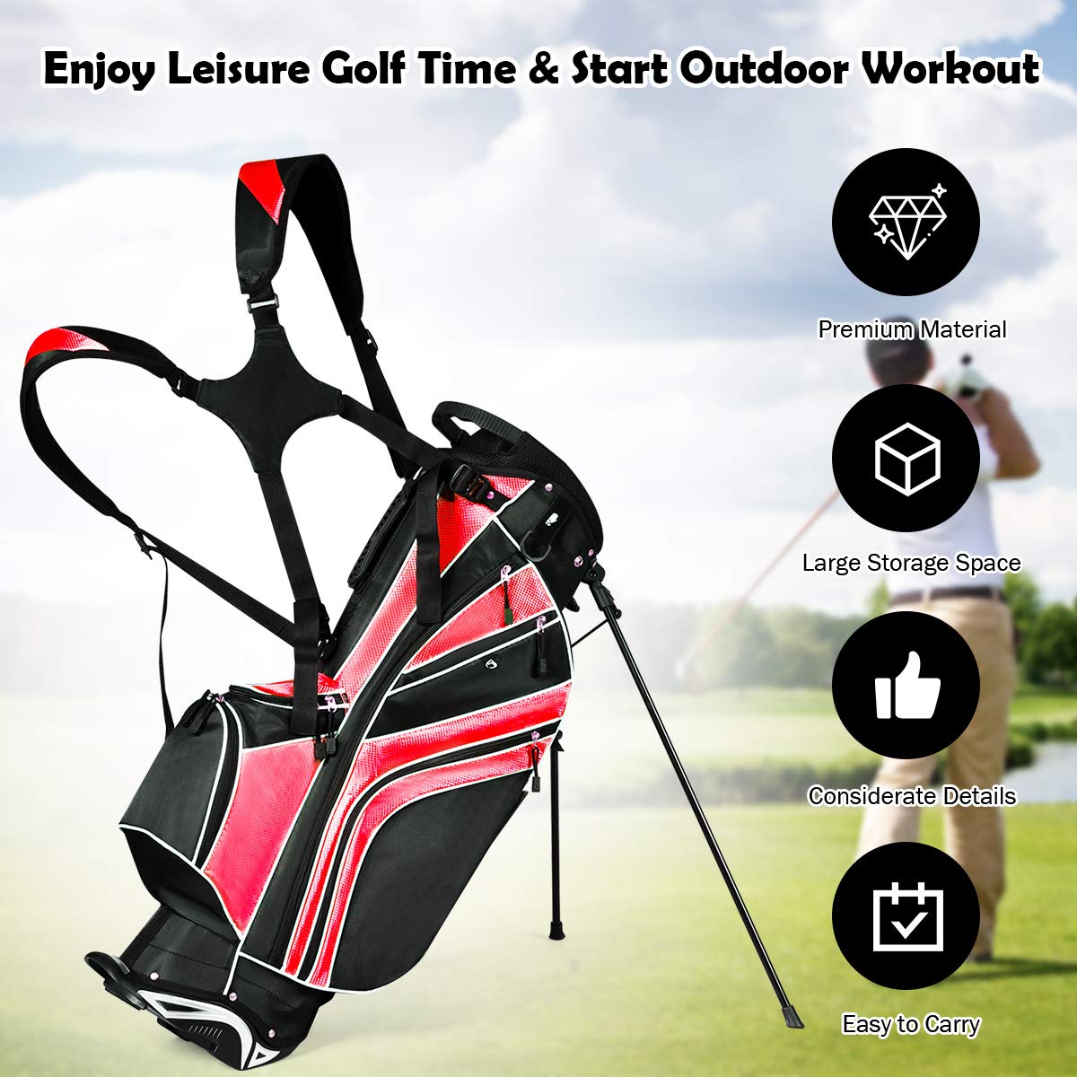 Renatone golf stand bag breathable back support improves carrying feel.