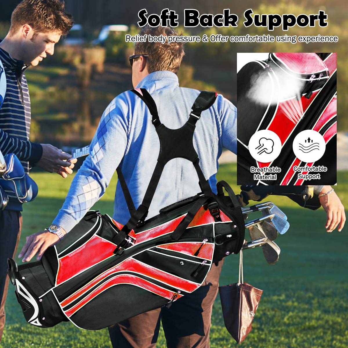 Renatone golf stand bag insulated cooler pocket keeps drinks ready on the course.