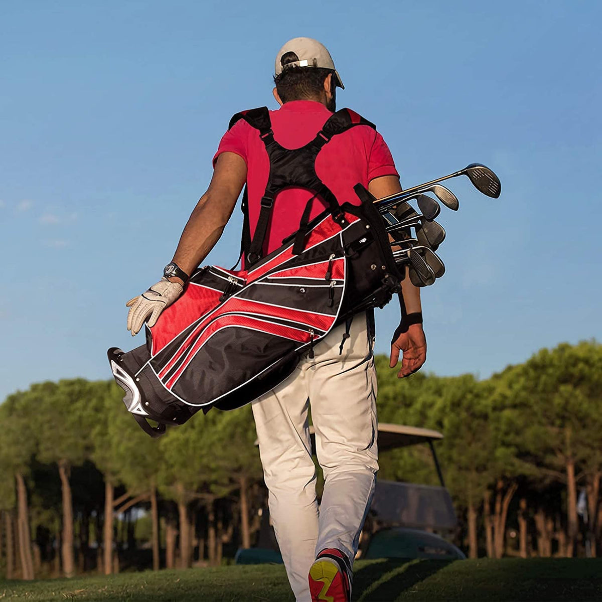 Renatone golf stand bag travel-friendly and compact for easy trips.