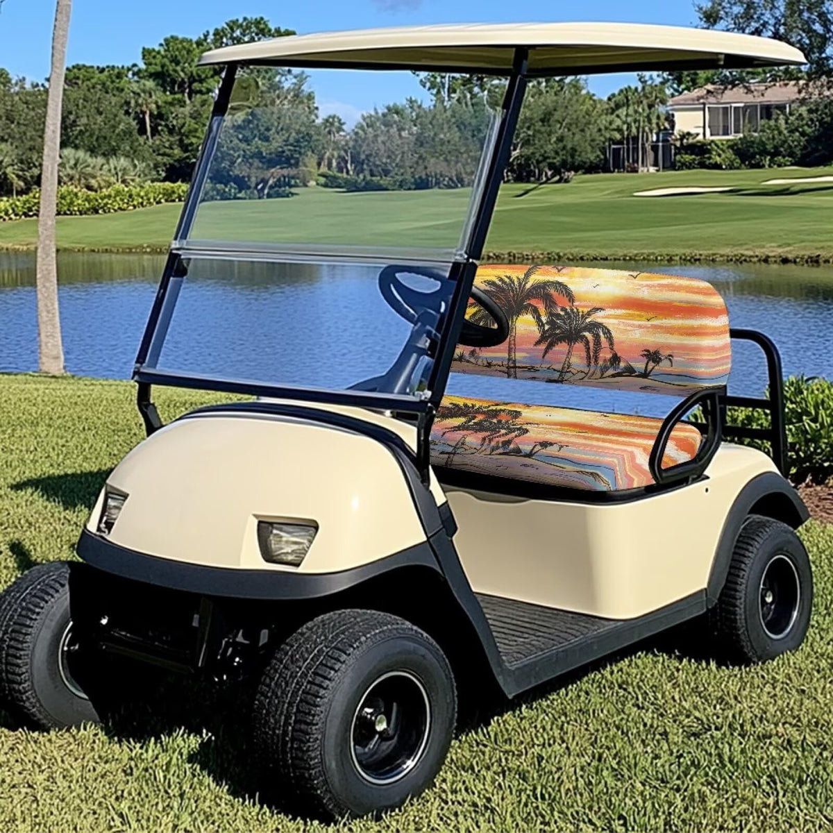 Renewold coconut tree sunset birds backrest cover complements seat protection.