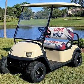 Renewold golf cart backrest cover closeup stretch highlights easy fit.