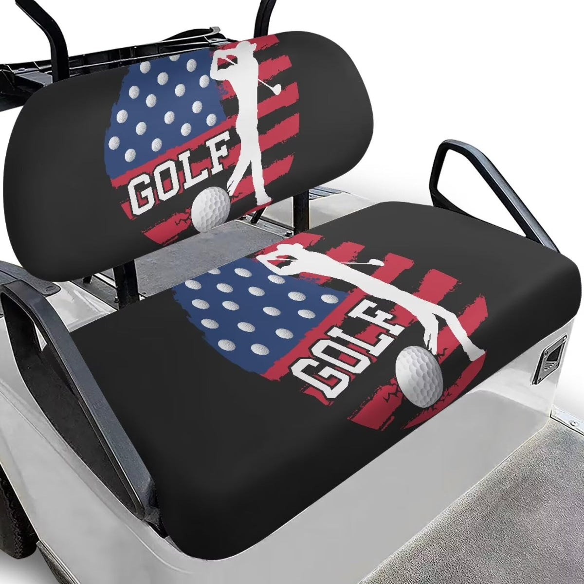 Renewold golf cart seat cover with full-coverage graphic design protects seats.