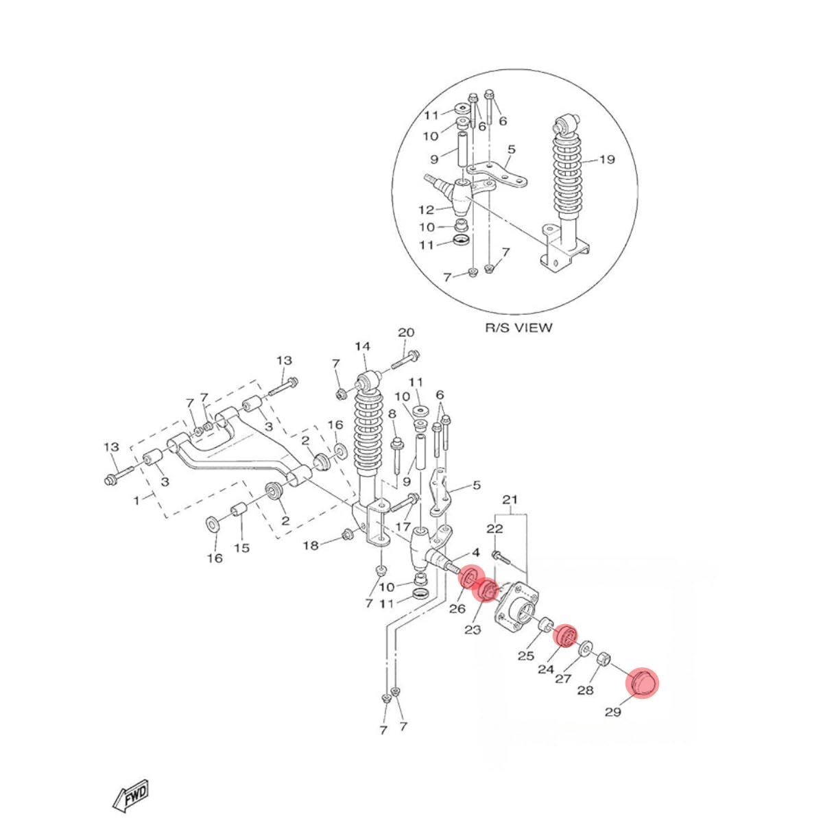 Cap and bearing assembly supports quick maintenance on Yamaha golf carts