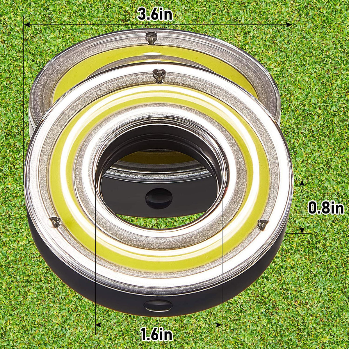 Retisee Glow Golf Hole Light showing multiple brightness modes for night play.