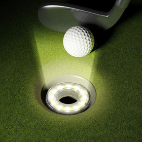 Retisee Glow Golf Hole Light illuminating cup and flag for precise aiming at night.