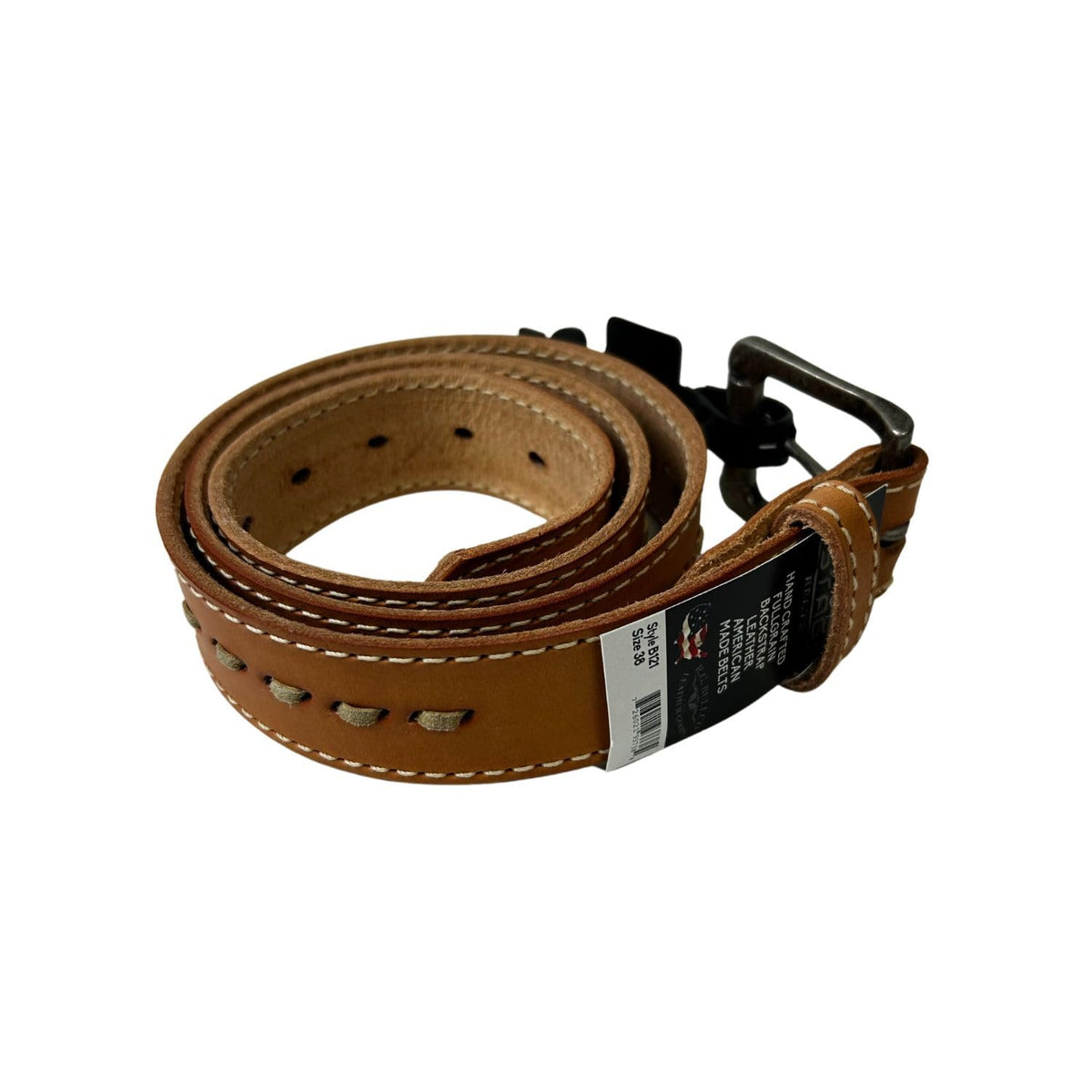 R.G. BULLCO belt center rawhide stitch adds handcrafted style and permanence