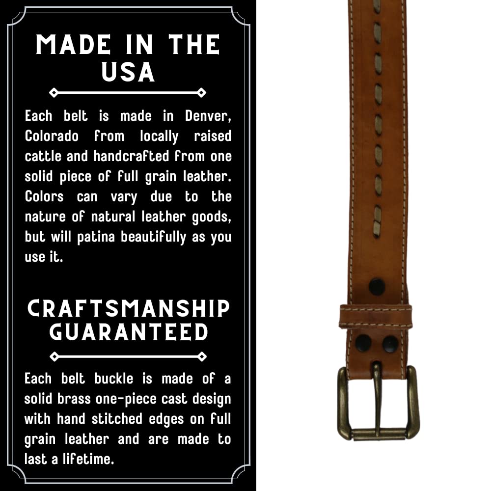 R.G. BULLCO tan leather belt highlights natural color variation and warmth