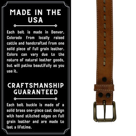 R.G. BULLCO tan leather belt highlights natural color variation and warmth