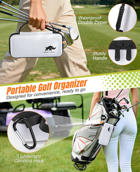 Rhino Valley Golf Case attached to bag via included hook for quick access.