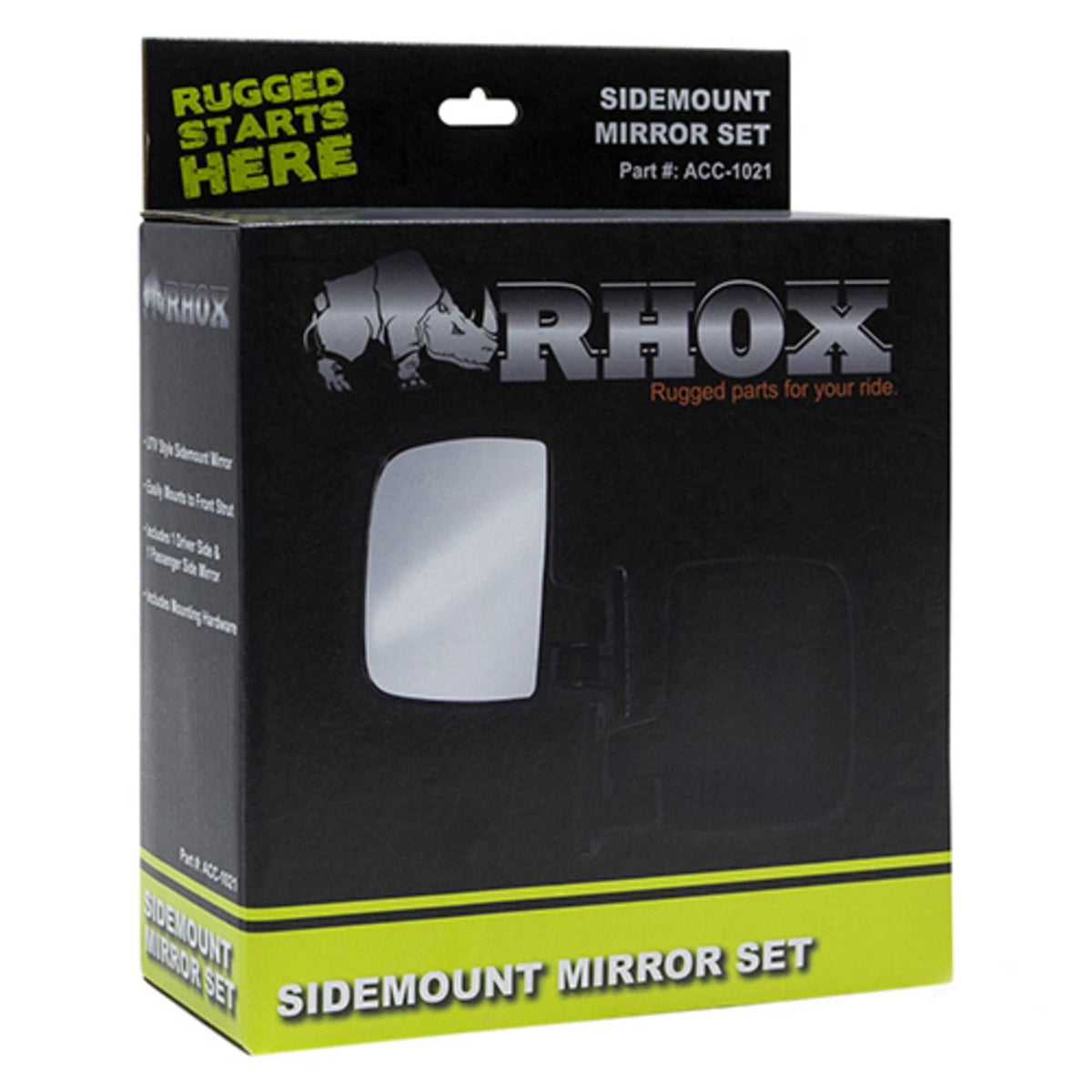 RHOX driver and passenger mirrors provide practical rear visibility on golf carts.