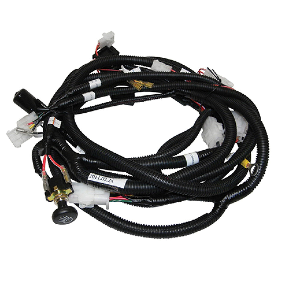 RHOX Red Hawk LGT-699 wire harness front view with plug-and-play connectors for EZ-GO RXV