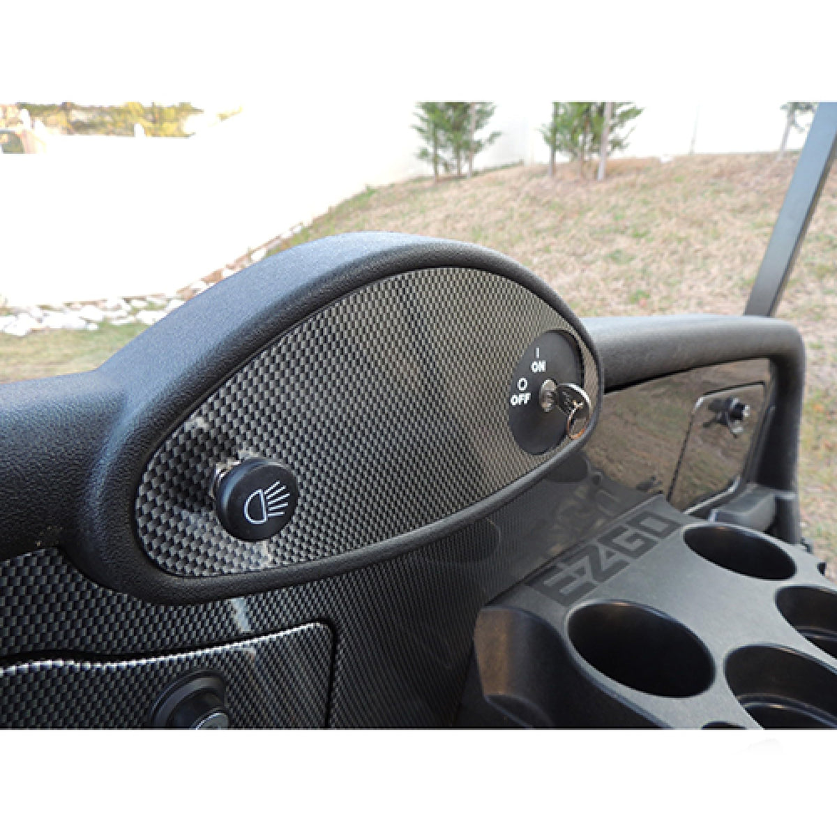 RHOX Red Hawk dash cover plate in carbon fiber finish for RXV Fleet enhances style and protection