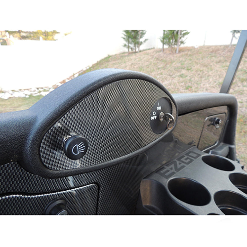 RHOX Red Hawk dash cover plate in carbon fiber finish for RXV Fleet enhances style and protection