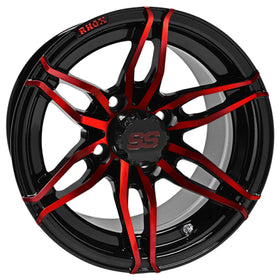 Rhox Red Hawk TIR-RX377-BR wheel in gloss black with red accents for golf carts.