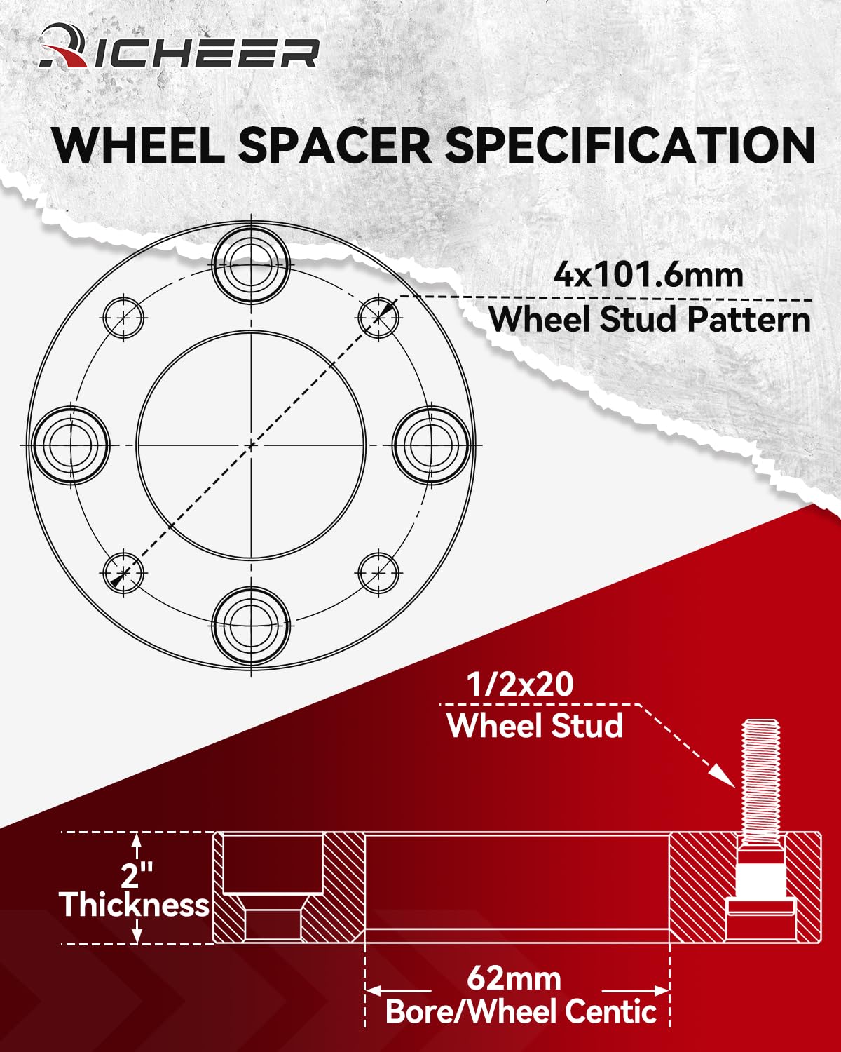 Richeer 62mm center bore spacers align hub and wheel precisely.