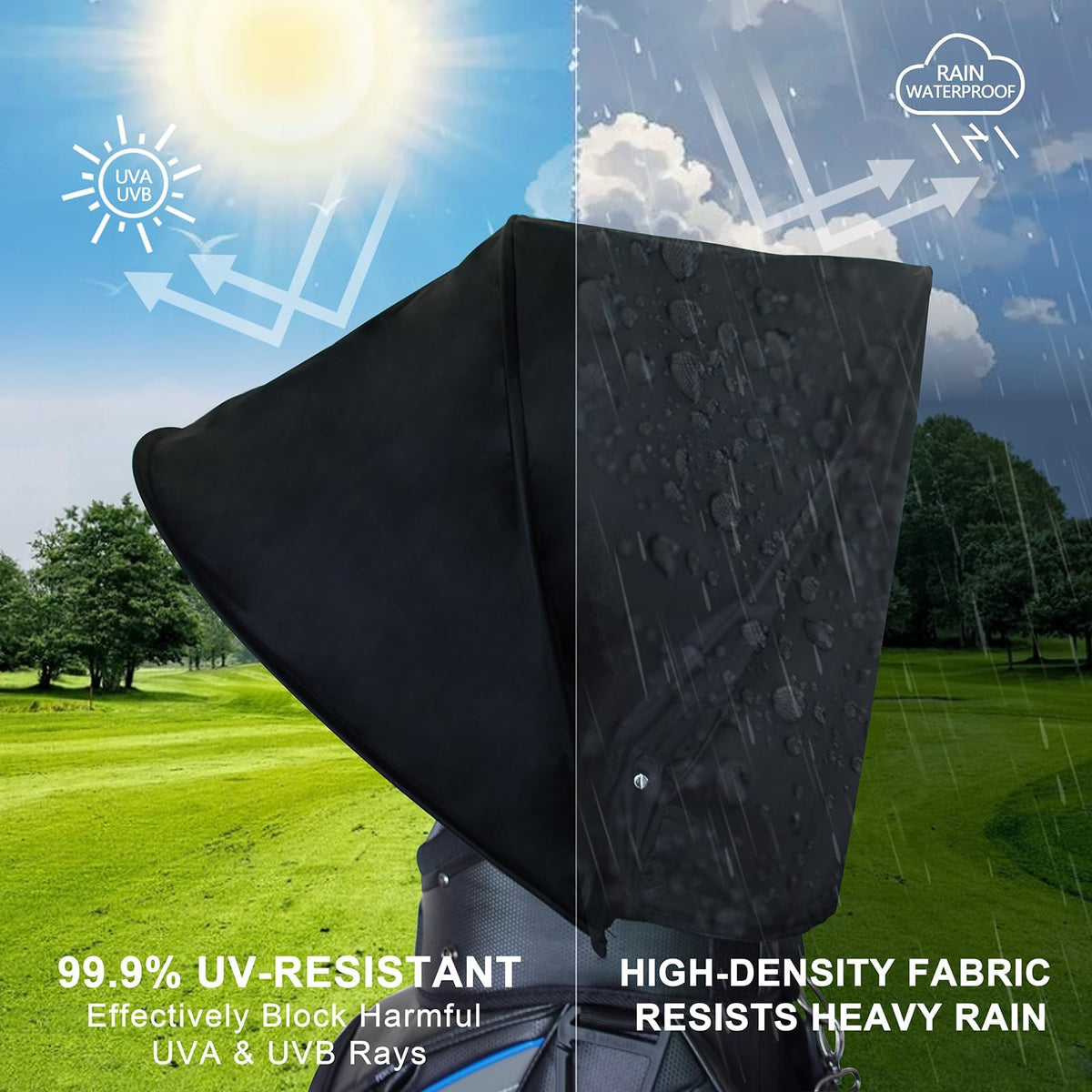 Ride On To Go rain cover withstands wind with rigid frame to stay open
