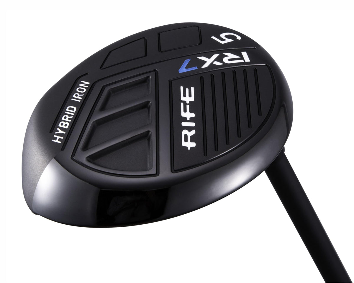Rife RX7 Senior Hybrid Iron #5 grip closeup, premium feel for confident shots.
