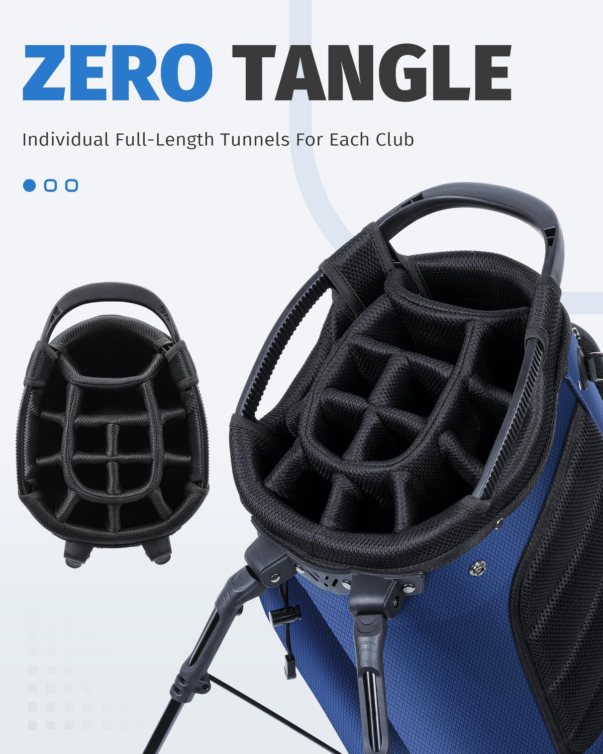 RIOROO 14-way stand bag dividers keep clubs neatly separated.