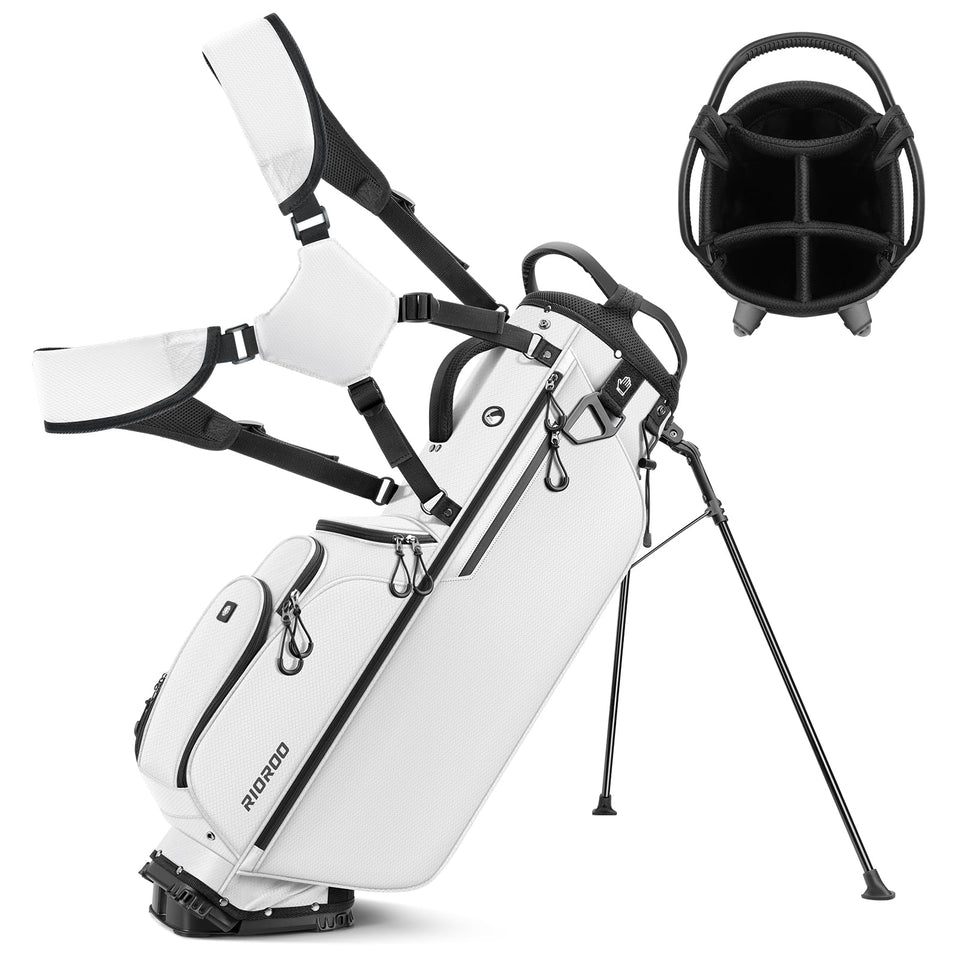 RIOROO 5-way golf stand bag with full-length dividers for quick access.