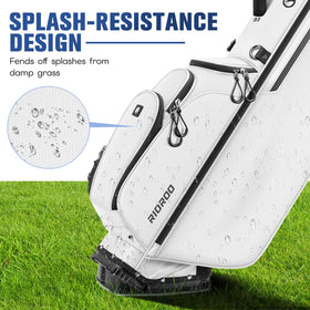 RIOROO bag shows six zipped pockets for organized storage on greens.