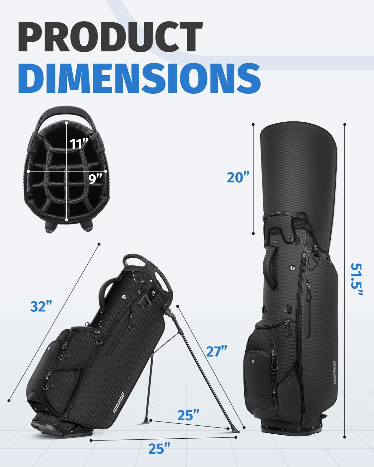 RIOROO high-grade aluminum legs provide a stable, durable stand.