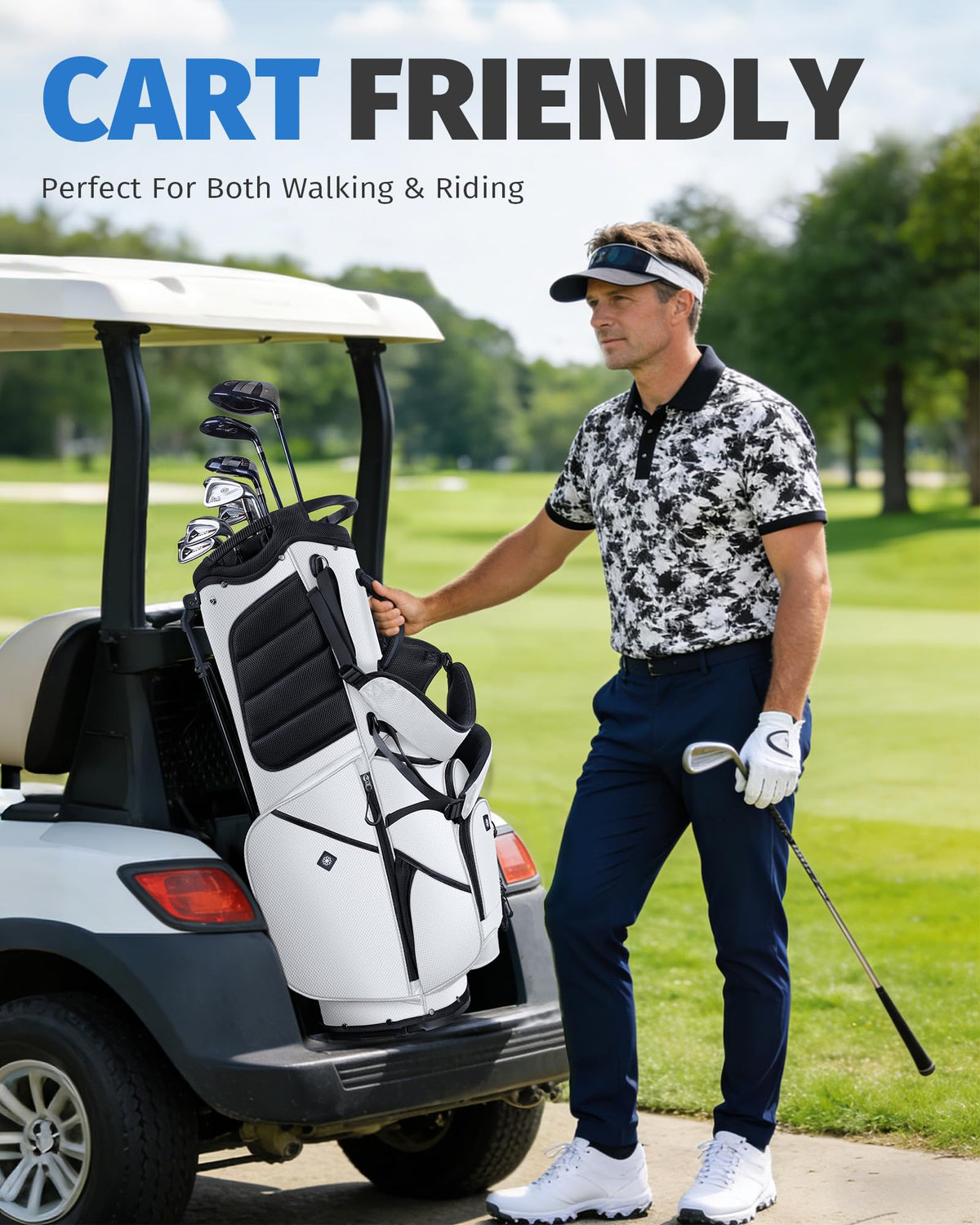 RIOROO cart-friendly strap-through channel secures the bag to a cart.