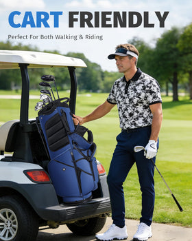 RIOROO cart strap-through channel keeps bag secure on carts.
