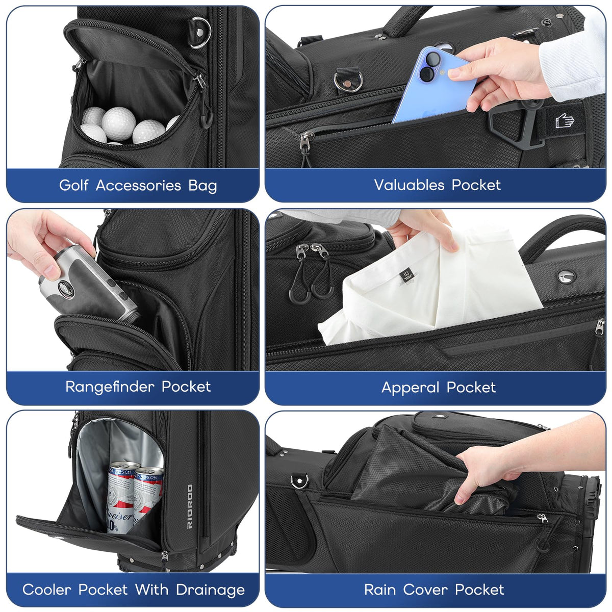 RIOROO cooler pocket keeps drinks cold during a hot round.