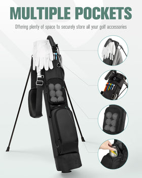 RIOROO Golf Stand Bag ball pocket designed to hold up to eight balls on the course.