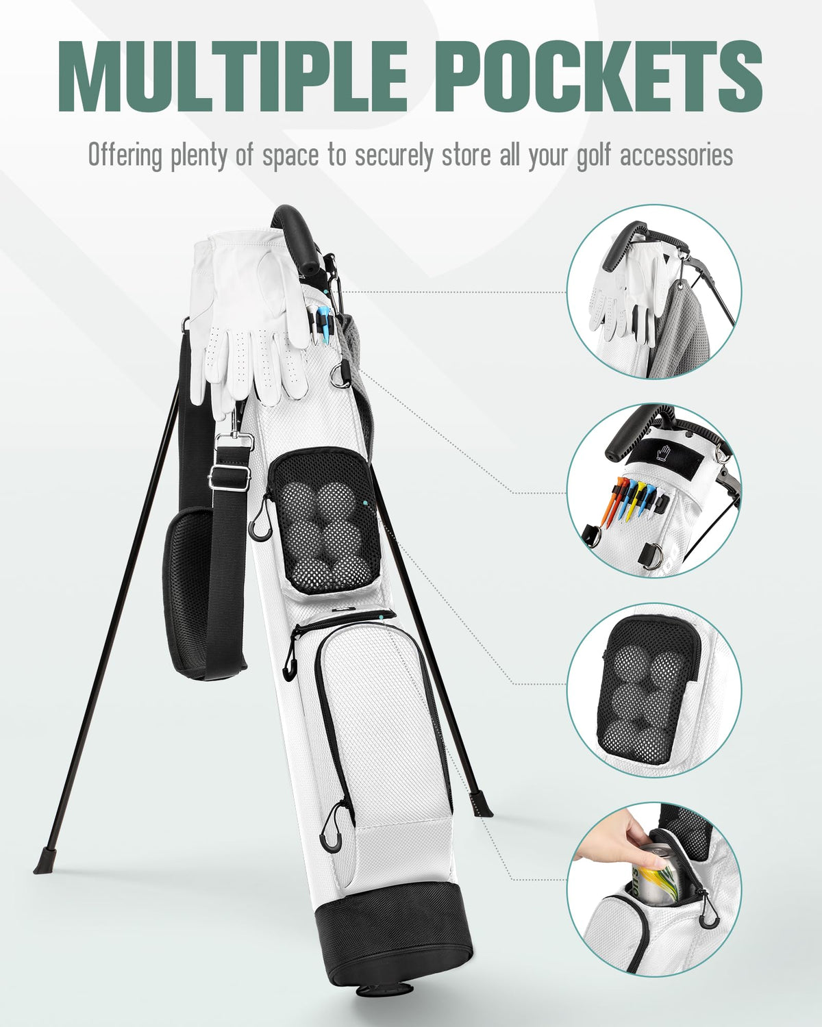 RIOROO cooler pocket keeps beverages chilly between holes.
