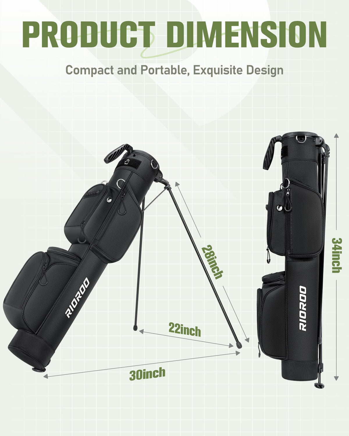 RIOROO Golf Stand Bag pockets provide glove strap and tees organization