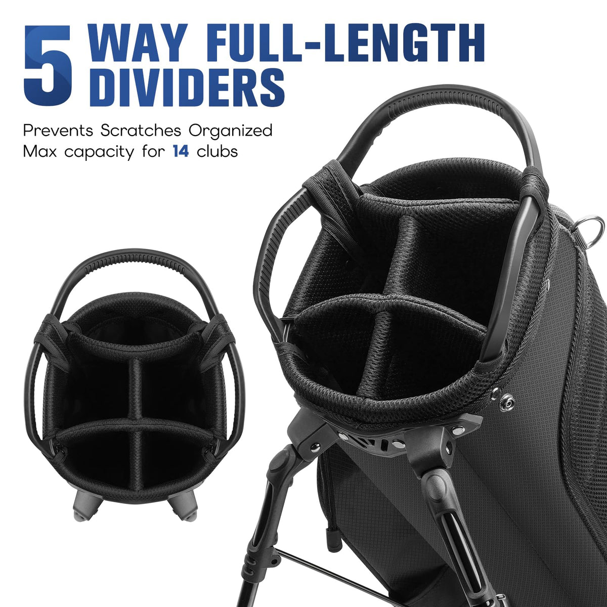 RIOROO golf stand bag with rain cover protects gear in wet conditions.