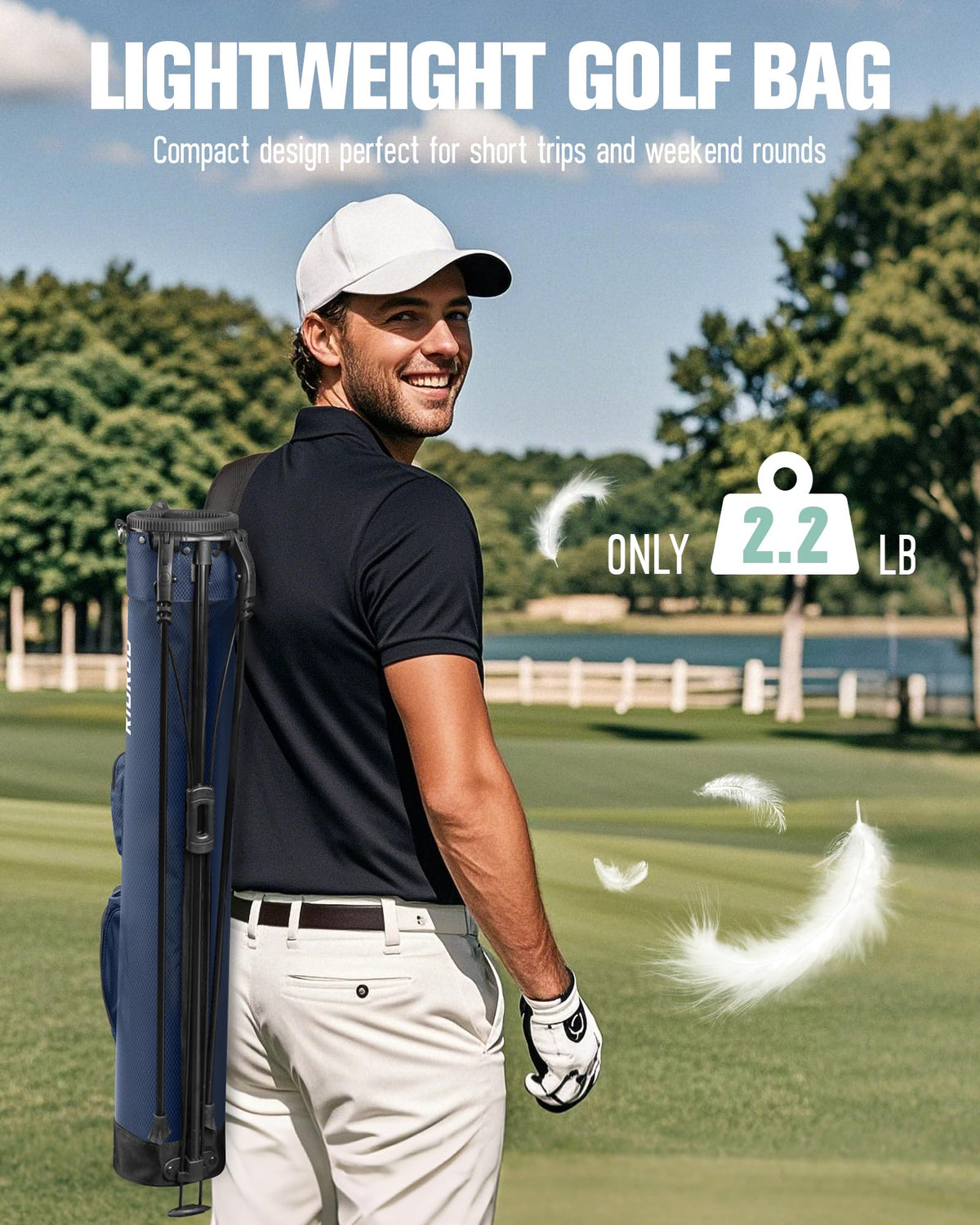 RIOROO stand bag with deployed stand providing stable on-course support