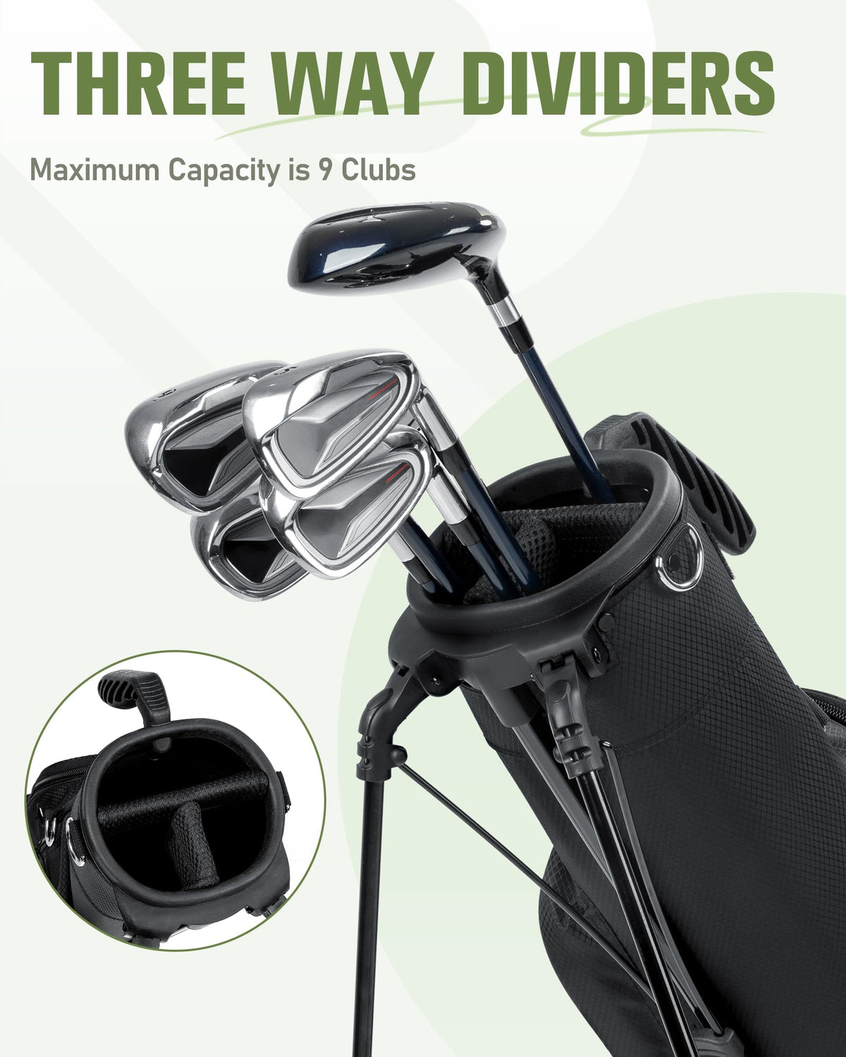 RIOROO Golf Stand Bag with three-way divider keeps up to nine clubs organized