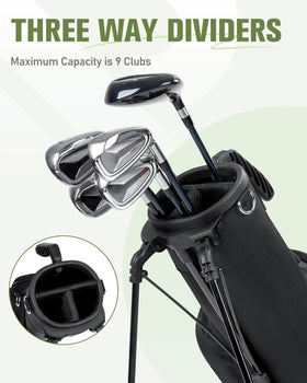 RIOROO Golf Stand Bag with three-way divider keeps up to nine clubs organized