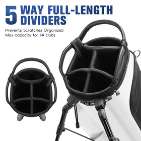 RIOROO lightweight stand bag on course with rain cover.