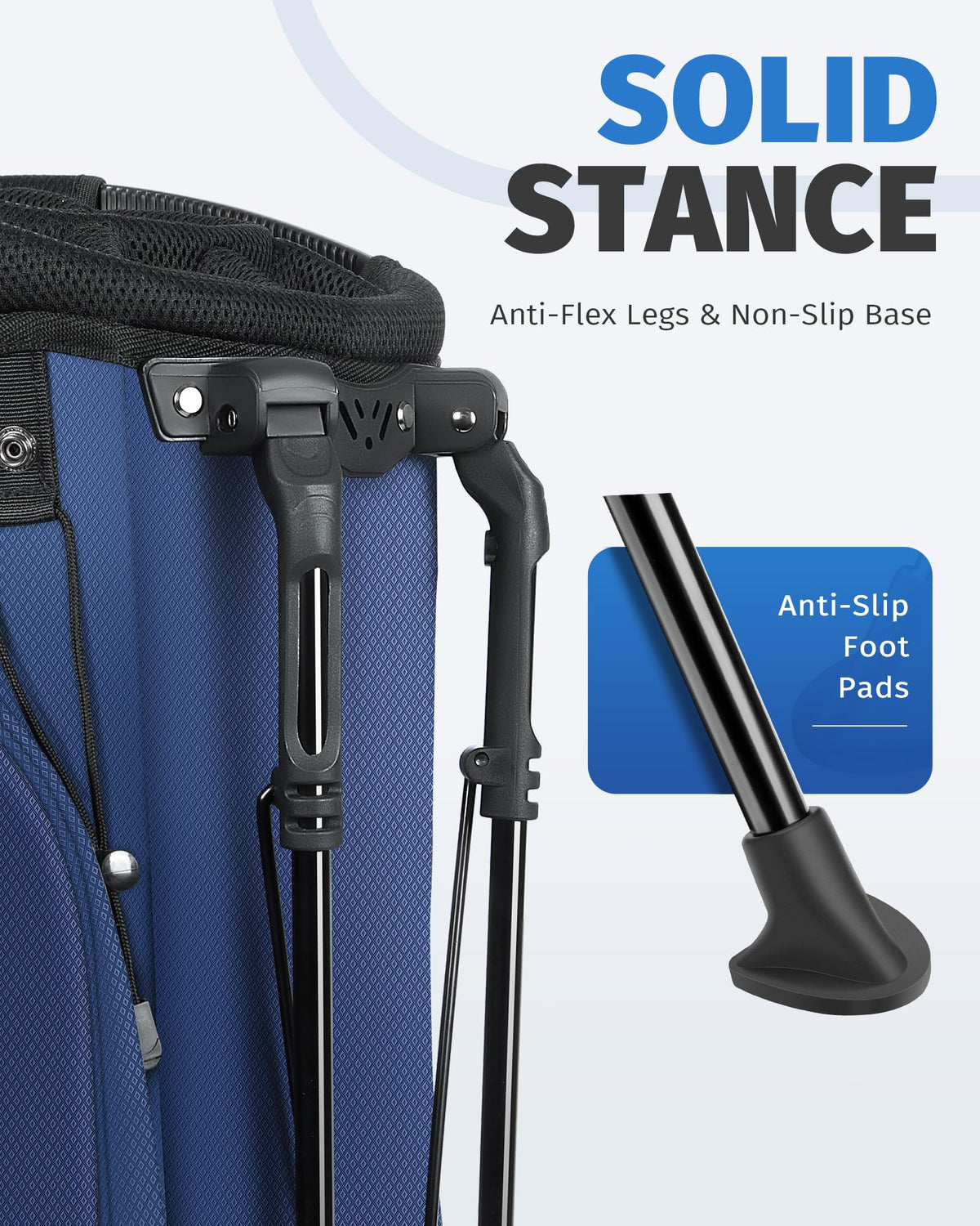 RIOROO reinforced base stabilizes bag on hills and damp grass.