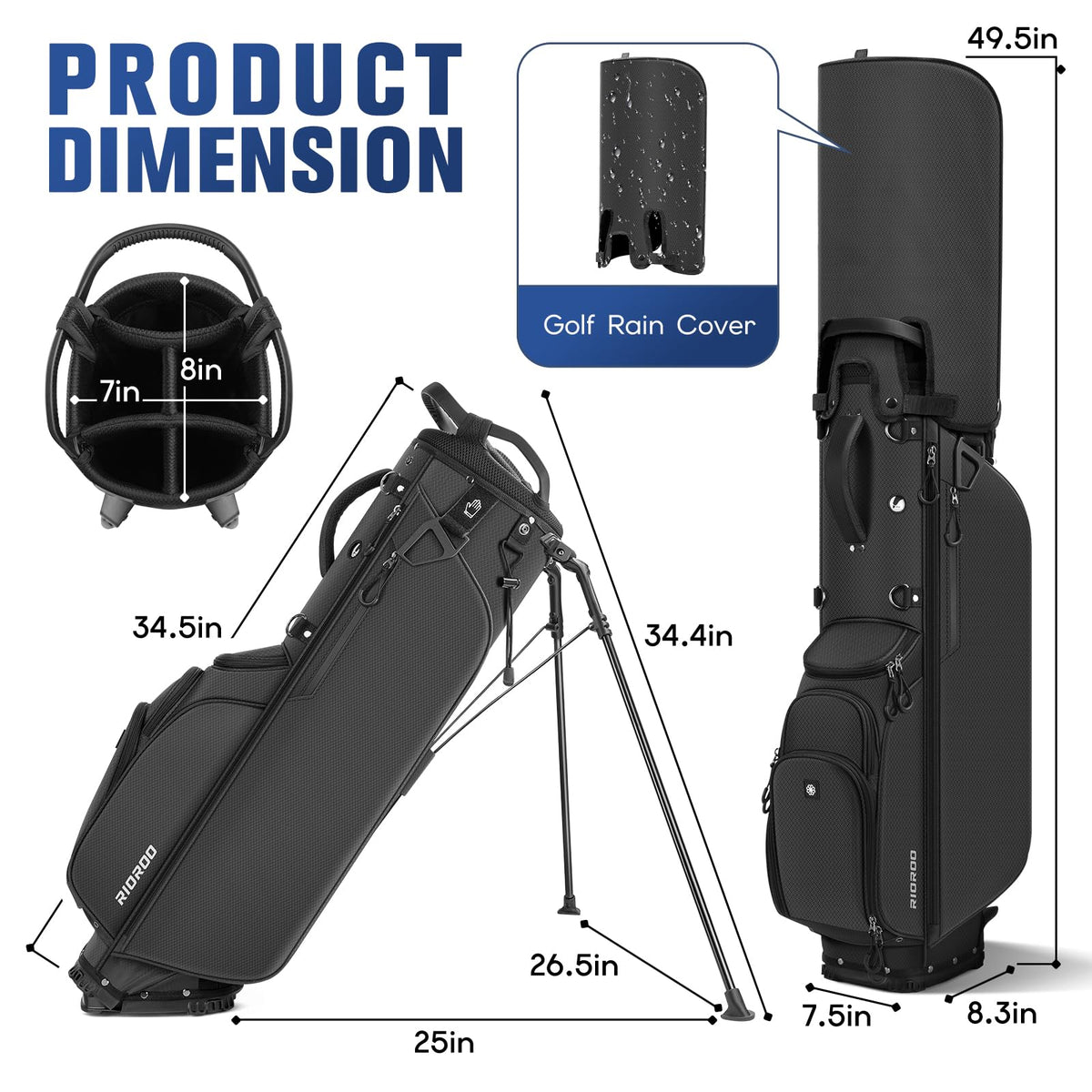 RIOROO smart storage for gloves, tees, umbrellas, and tools.
