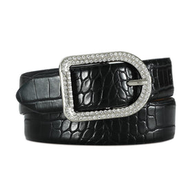 RISANTRY women's belt with crocodile texture and rhinestone buckle for a refined finish.