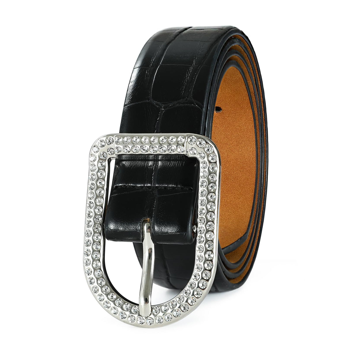 RISANTRY rhinestone-buckle belt adds subtle glamour to casual and dressy looks.