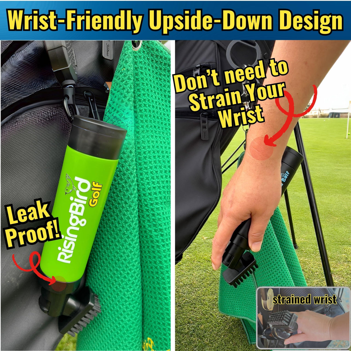 RisingBird retractable clip attached to golf bag for convenient access