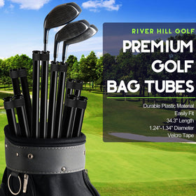 River Hill Golf 1.24 inch diameter tubes ensure snug fit for standard clubs.